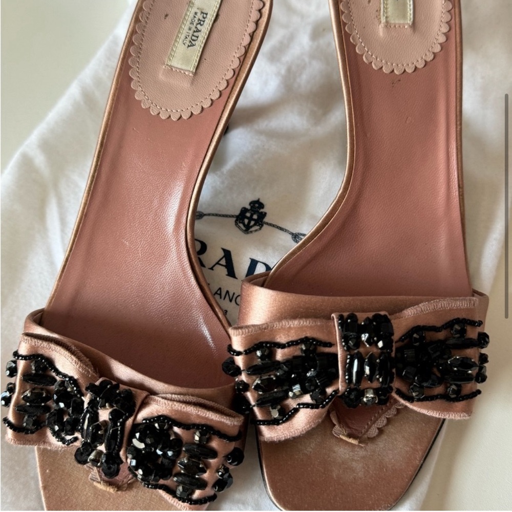 Rose gold silk Prada women’s beaded mules 36.5